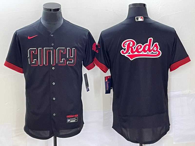 Mens Cincinnati Reds Blank Black 2023 City Connect Flex Base Stitched Jersey